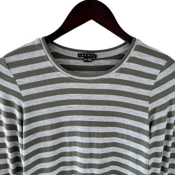 Theory Olive Green and Heathered Grey Stripe Long Sleeve Tee Size Medium - Picture 4 of 7